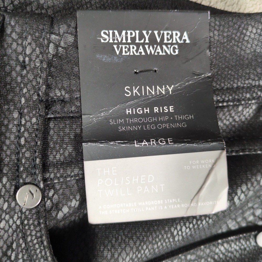 Simply Vera Vera Wang Polished Twill Pants Womens Large Black Snake Print Skinny - Picture 6 of 10